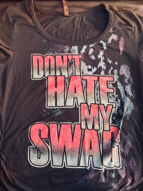 Graphic Tee "Don't Hate My Swag" - Black with Pink/White Print